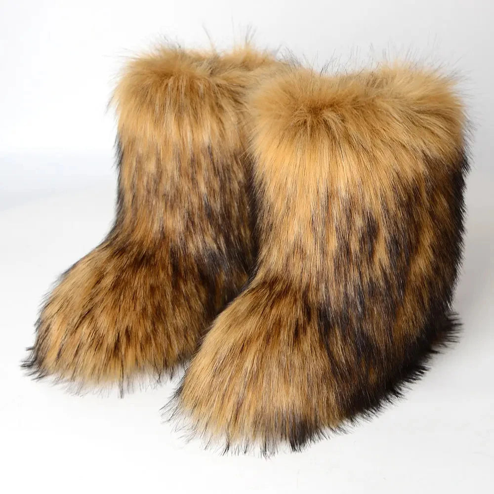 Manufacturer   Winter Shoe Women's Winter Fluffy Faux Fox Fur Boots Woman Plush Warm Snow Boots Luxury Footwear Girls' Furry Fur Bottes Fashion   boots