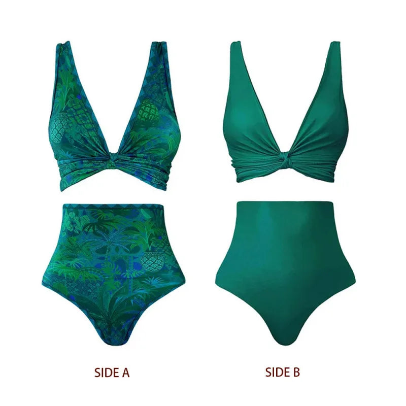 Two-Piece Swimsuits Reversible Bikini Set with Wrap Top Double-Sided Swimwear Push-Up Beachwear Summer Swim Set Bathing Suit