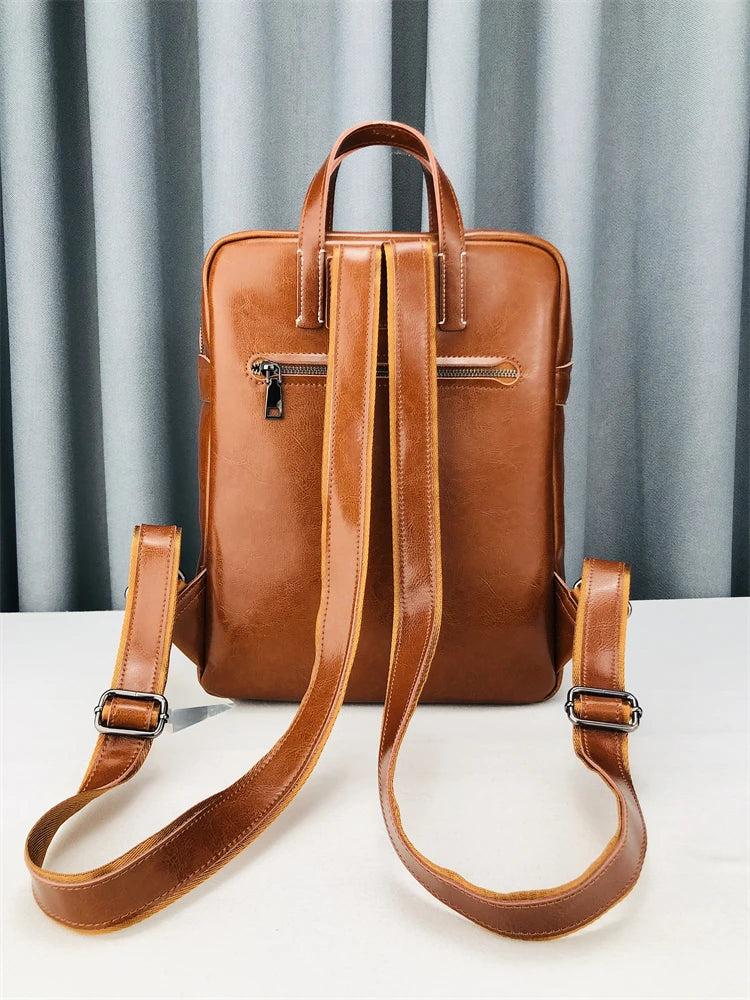 Women High Quality Cow Leather Backpack Preppy Style Teenager Girls Schoolbag Vintage Laptop Packing Satchel Unisex Shoulder Bag