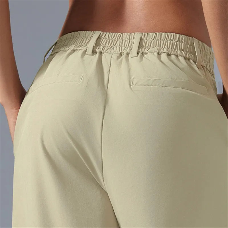 New High Waist Workout Wear Trousers Women Sports Pockets Straight Pants Breathable Loose Casual Athleisure Gym Pants