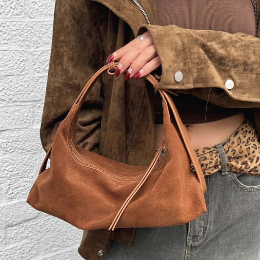 Hot Sale Maillard Coffee Color Triangle Tote Unique Design Thick Suede Cow Leather Women Handbag High Quality Lady Shoulder Bag