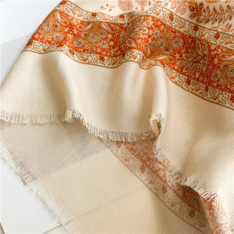Double Sided Tassels Scarf Luxury Women Warm Silk Wool Shawl 140cm Pashmina Vintage Foulard Head Bag Wrap Stole Christmas Gift