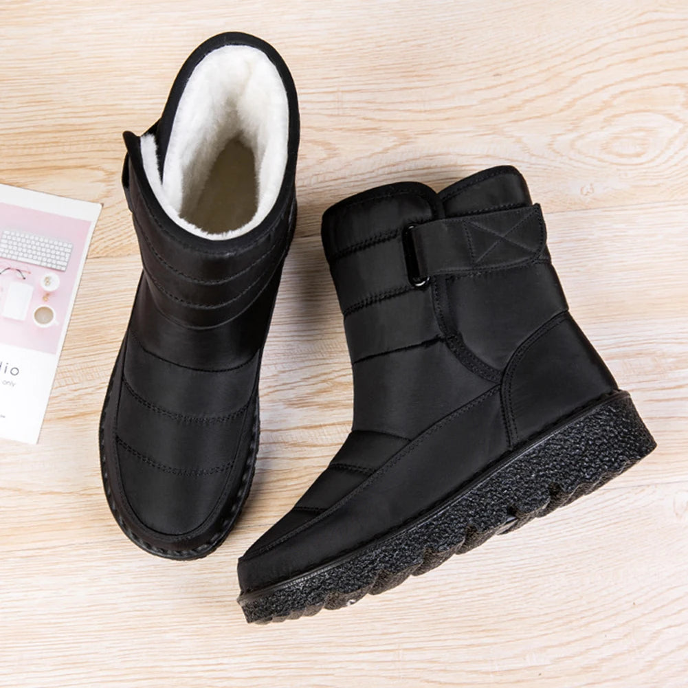 Manufacturer   Women Warm Plush Fur Boots Waterproof Ladies Winter Snow Boots with Hook&Loop Plush Lined Gifts for Mother Friends   boots