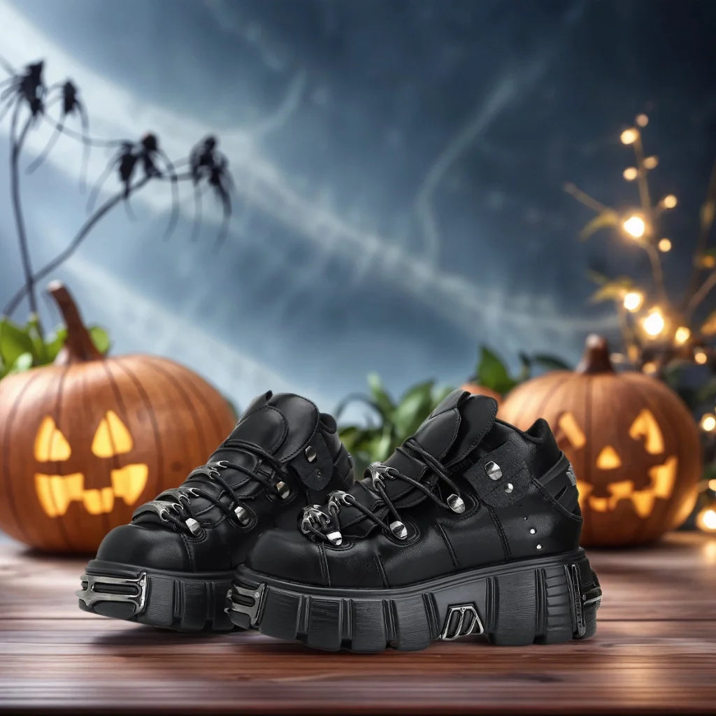 Manufacturer   New Brand Punk Style Women Shoes Lace-up heel height 6CM Platform Shoes Woman Rock Boots Metal Decor Woman Sneakers   boots