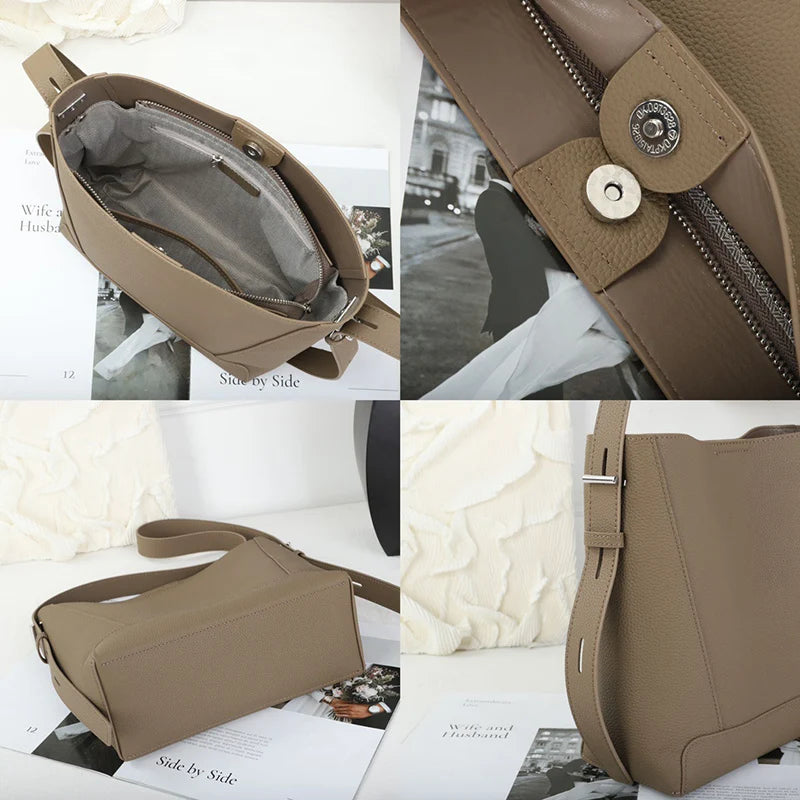 Minimalist Lady Commute Messenger Bag Women Luxury Genuine Leather Casual Shoulder Bags Female Classic Bucket Bag  New Style