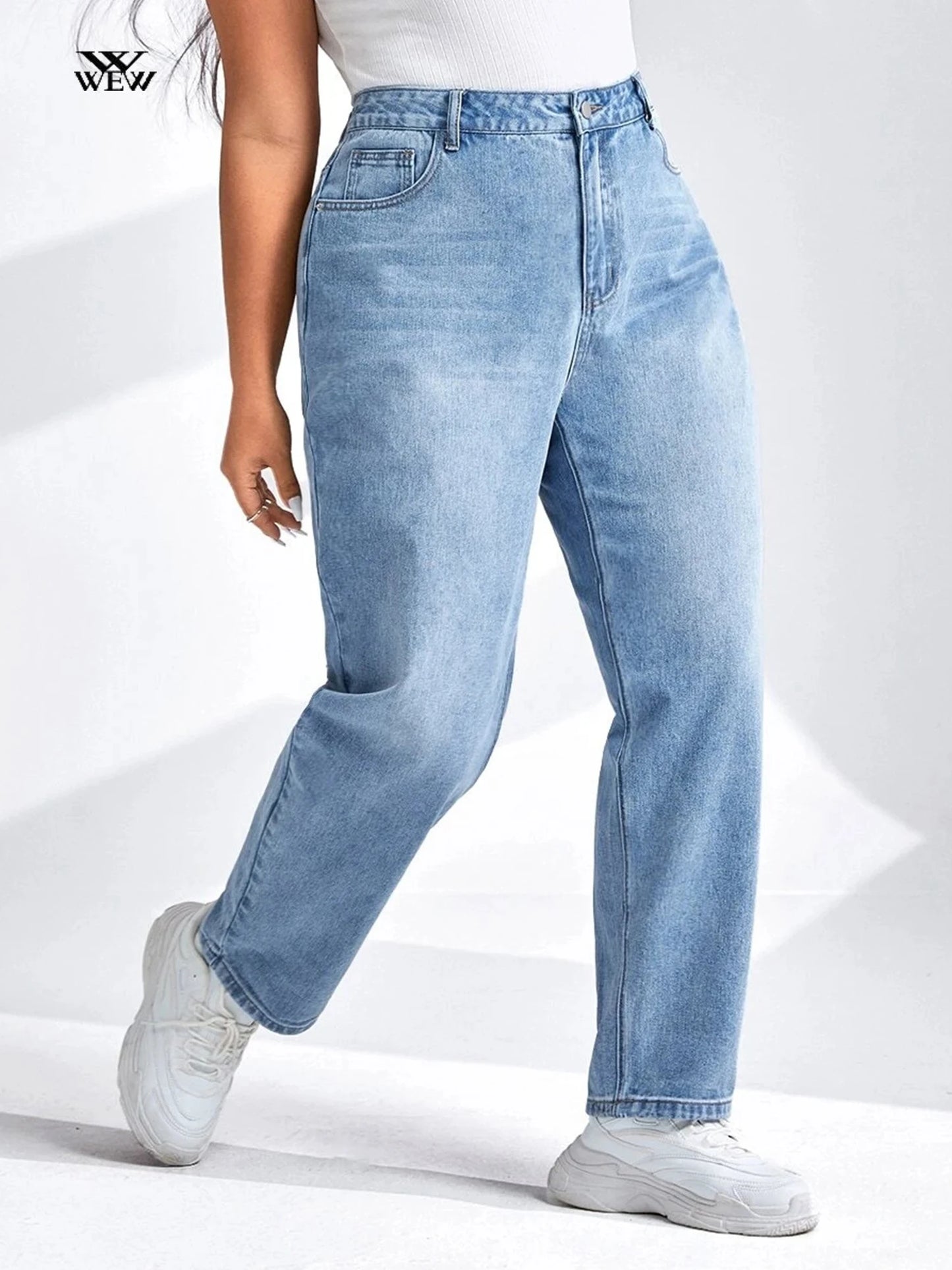 Plus Size Harem Light Blue Jeans High Waist Stretchy Full Length Slim Fitting Tapered Jeans for Mom 100kgs 6XL Lady Denim Pant