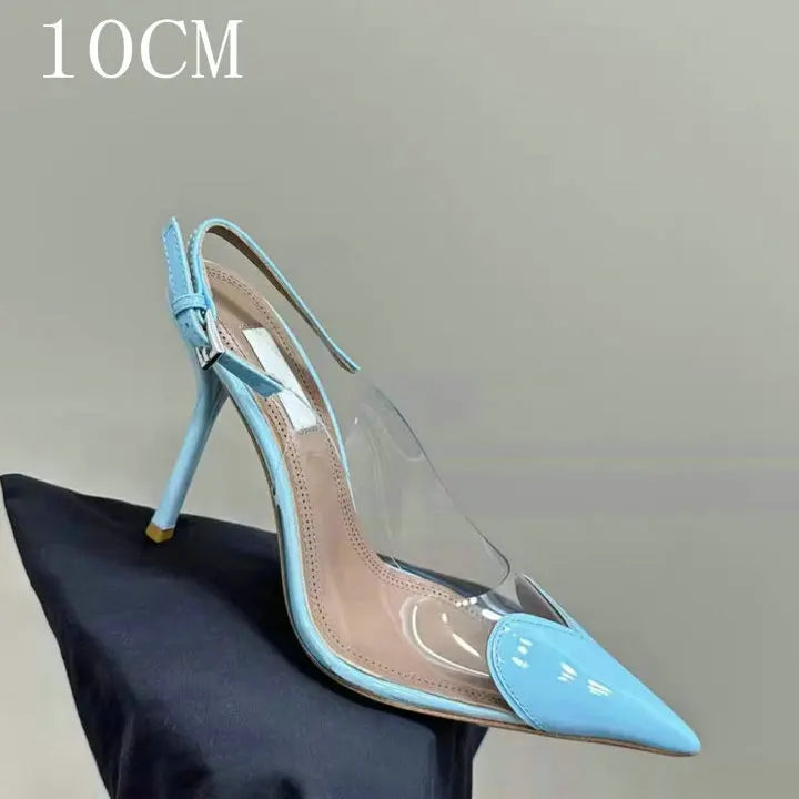Manufacturer  New Pointy Peach Heart Fine Heel Shoes Sexy Pvc Transparent Film Black Patent Leather High Heel Overhead Sandals   Pumps