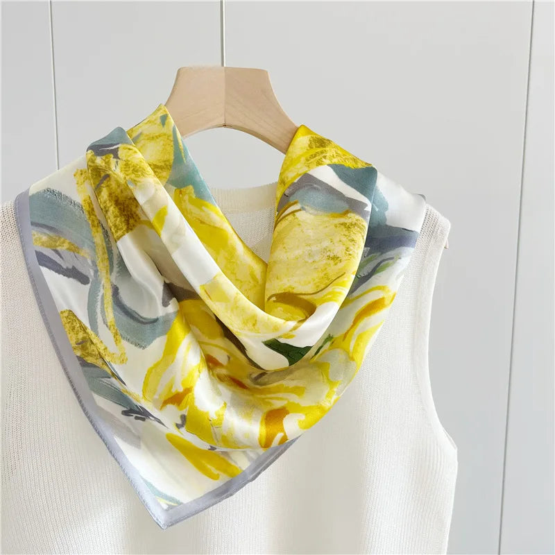 100% Natural Silk Scarf for Women Print Bufanda Mujer Real Silk Headscarf 65x65cm Bandanas Silk Scarves Square Neckscarf Wraps