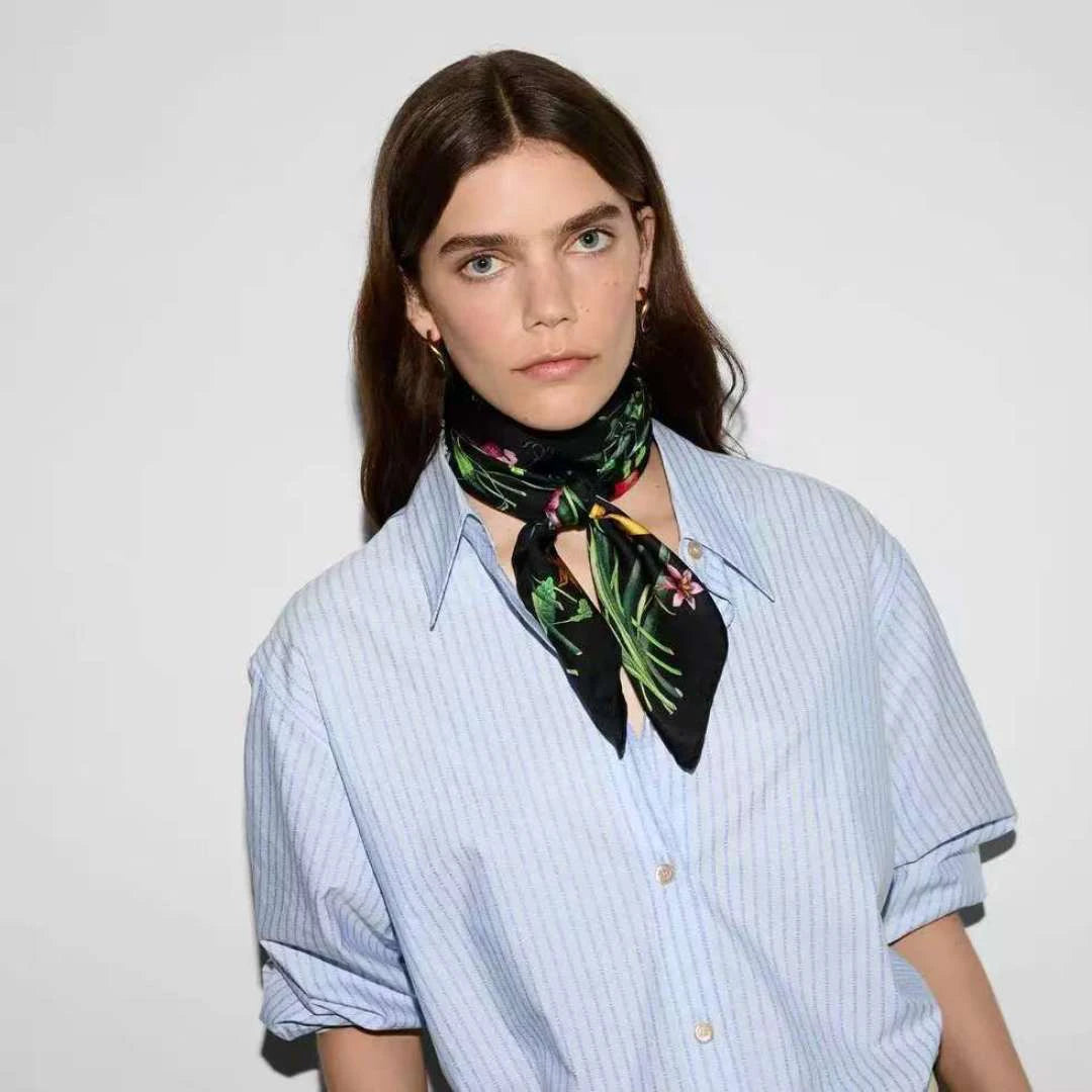 Designer Silk Scarf: Playful Versatility & Modern Flair - Effortlessly Chic Styling. Premium Gift for Fashion Enthusiasts