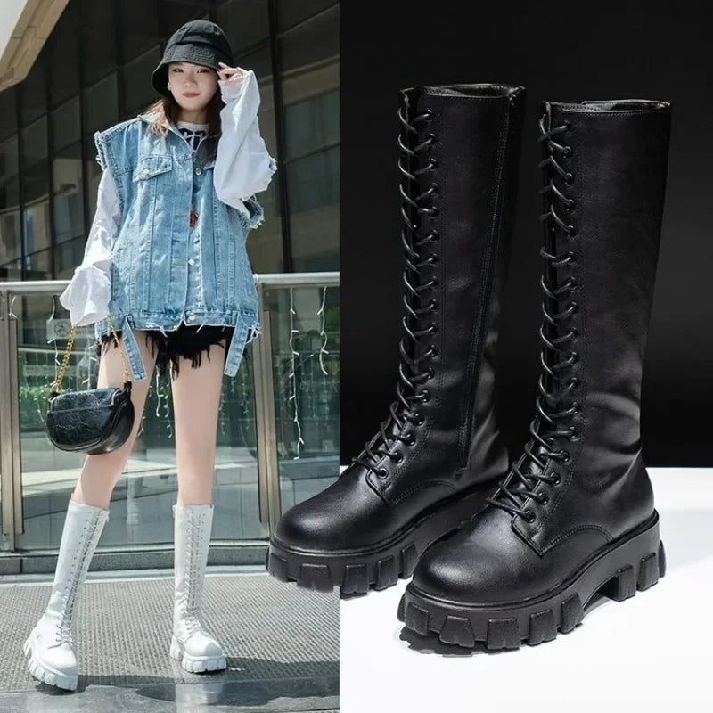 Manufacturer   Women's Mid Calf Boots Padded Shoes Knee High Winter Sneakers Punk Style Military Casual White Black  Lucury Platform Woman   boots