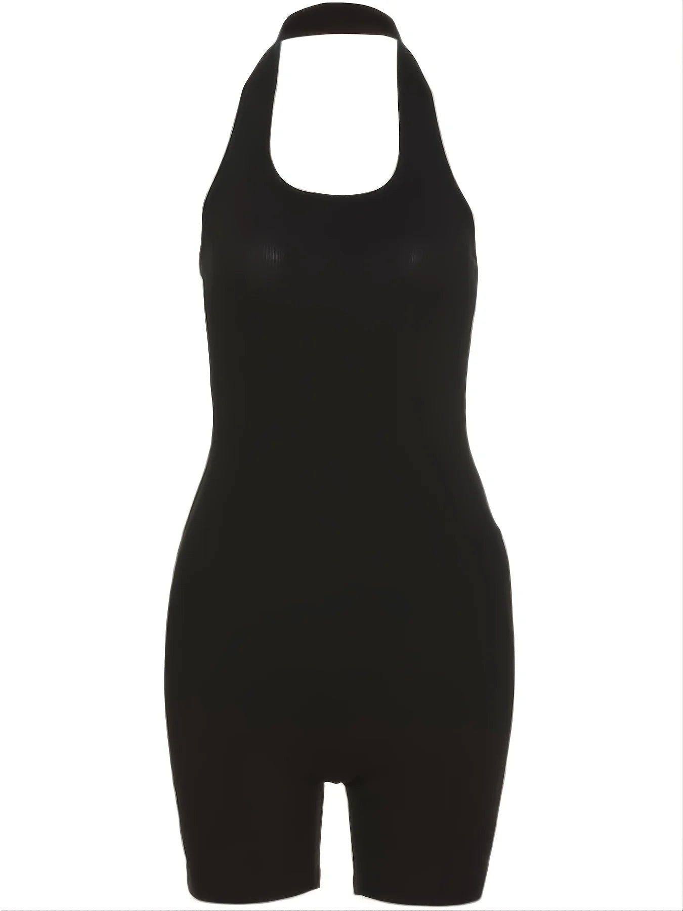 Plus Size Fashion Black Halter Jumpsuit, Women's Solid Color Sexy Body-Con Black Clothes  suits