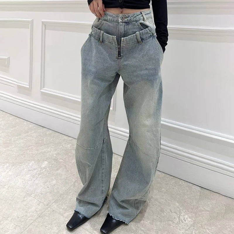 Women's Jeans, Double Waistband Washed Scimitar Work Pants, High Quality Cotton Wide Leg Pant  New, y2k