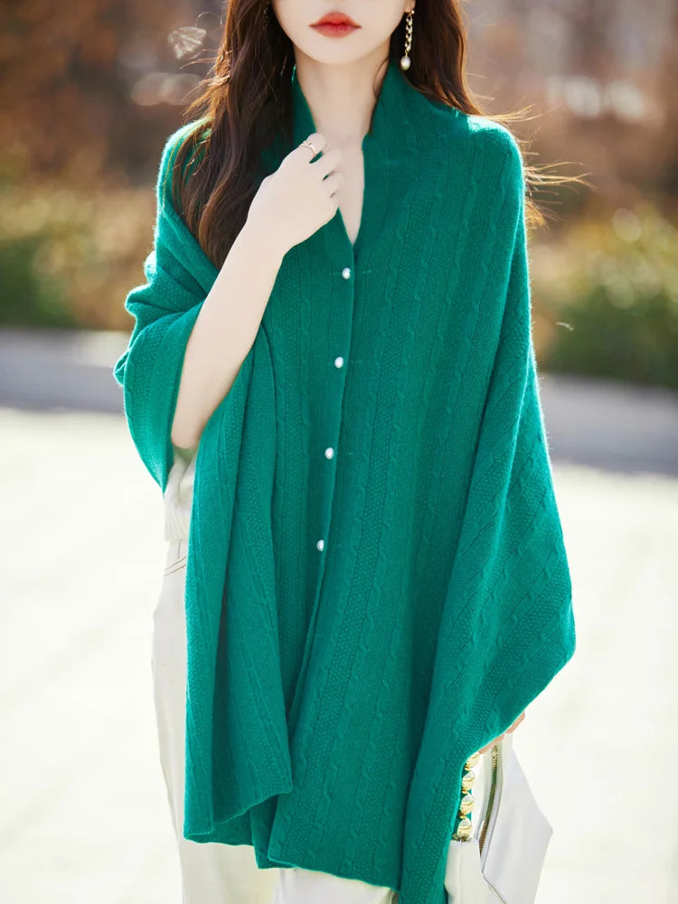Spring and Autumn Trend 100% Pure Wool Shawl Women's Coat Multi-Functional Scarf Wool Knitted Cardigan Super Versatile Sweater