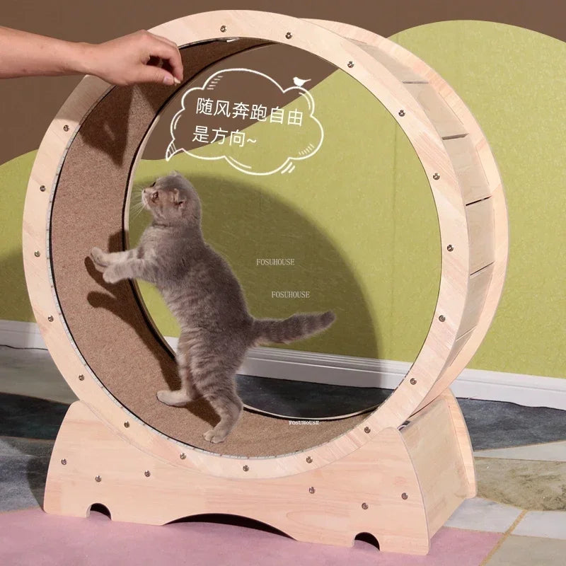 Modern Cats Toys Treadmill Home Pet Supplies Solid Wood Pet Accessories Cat Weight Loss Roller Running Wheel Frame with Light