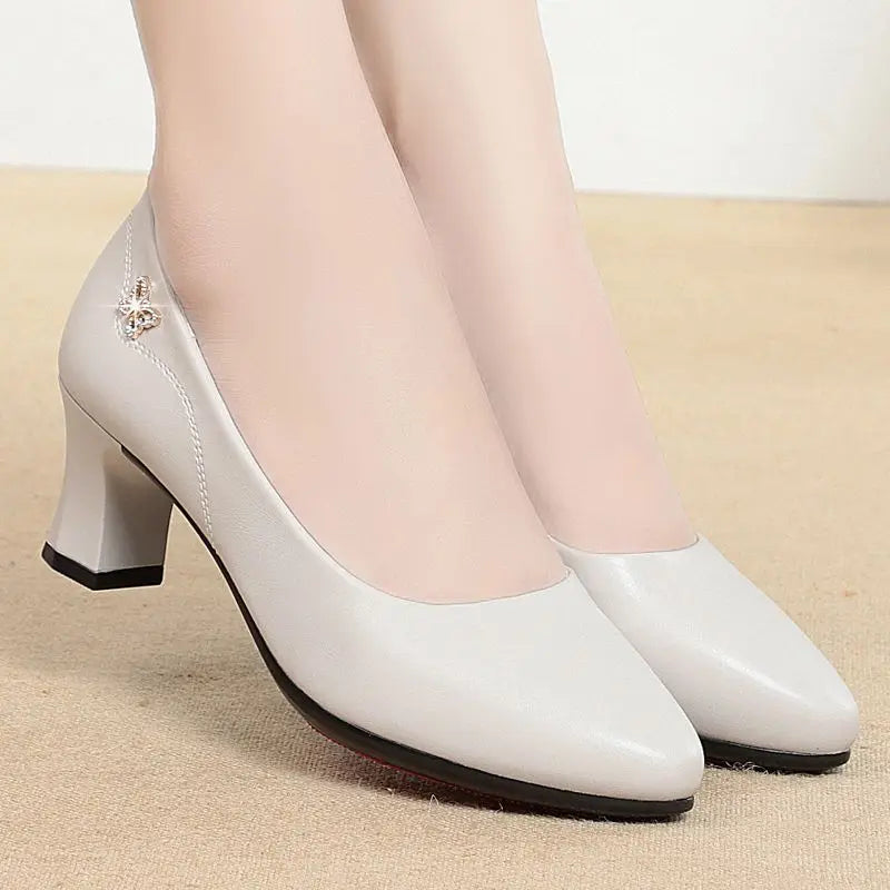 Manufacturer   High Heels Wedding Shoes Women  New Women Shoes Beige Genuine Leather Pointed Toe Professional Fashion Single Shoes Women   Pumps