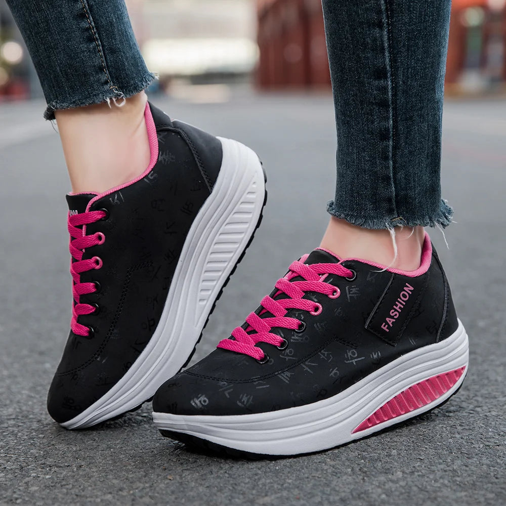 Manufacturer   Ladies Casual Sports Shoes Breathable Comfortable Wedge Heel Thick Sole Sneakers Lace-up shoes    Sneakers