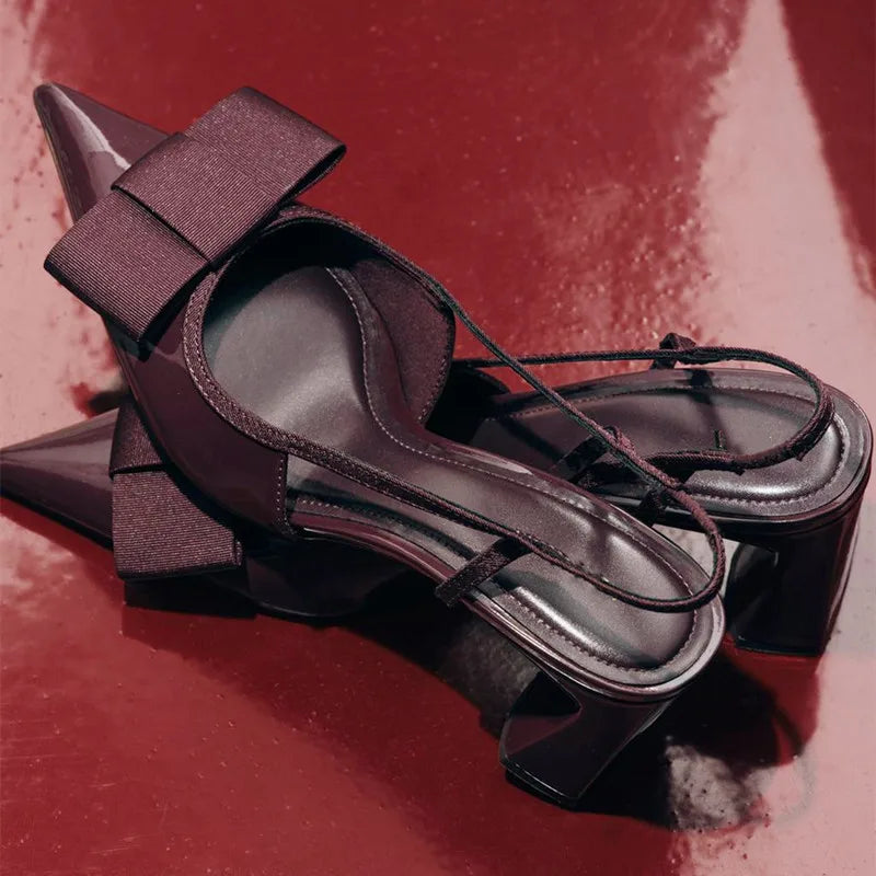 Manufacturer   Sexy Burgundy Patent Leather Pointed Toe Pumps Women Fashion Bow Slingback Brand Designer Shoes Elegant Cozy Banquet Dress Shoes   Pumps