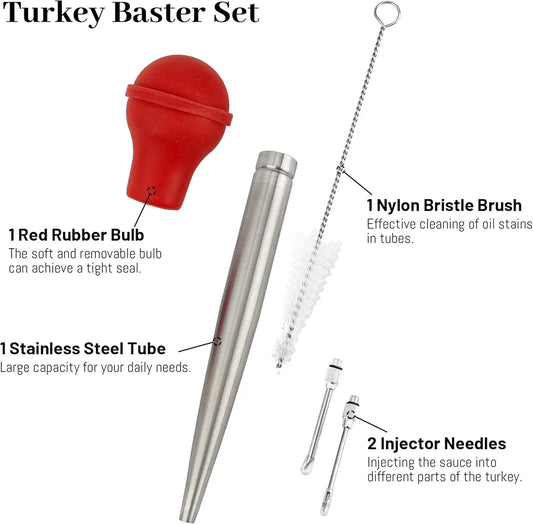 Manufacturer   Stainless Steel Turkey Baster for Cooking - Food Grade Meat Injector Syringe & Silicone Suction Bulb With 2 Detachable Needles   kitchen gadgets