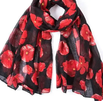 New Fashion Poppy Print Scarves Shawls Women Beach Flower Print Foulard Wrap Accessories Hijab 5 Color  scarf