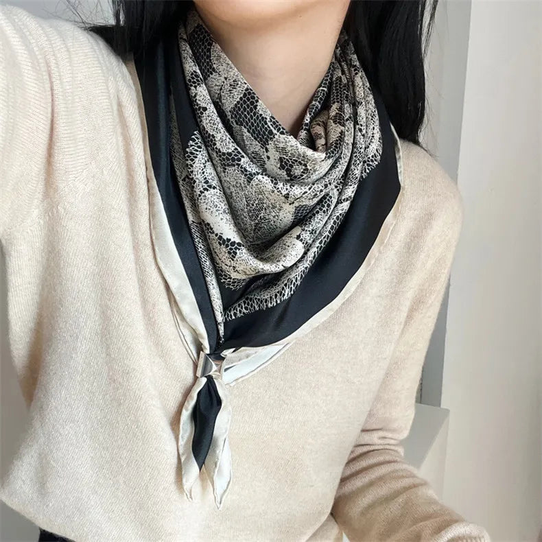 88cm Luxury Brand Twill Silk Scarf Women Bandana Square Scarf Design Kerchief Scarves For Ladies Fashion Shawl Echarpe