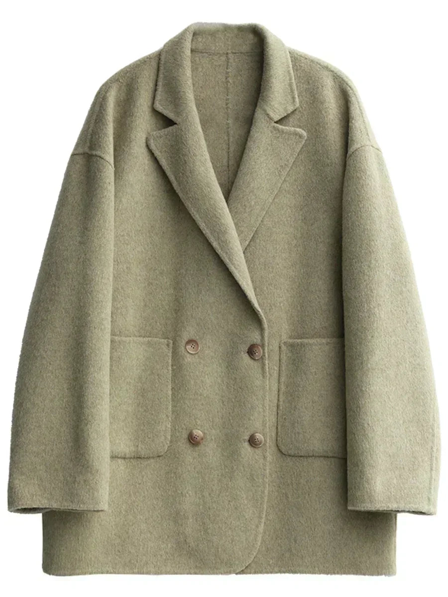 CHIC VEN Women's Woolen Coats Loose Casual Double Breasted Retro Double-sided Jacket Office Lady Outerwear Autumn Winter