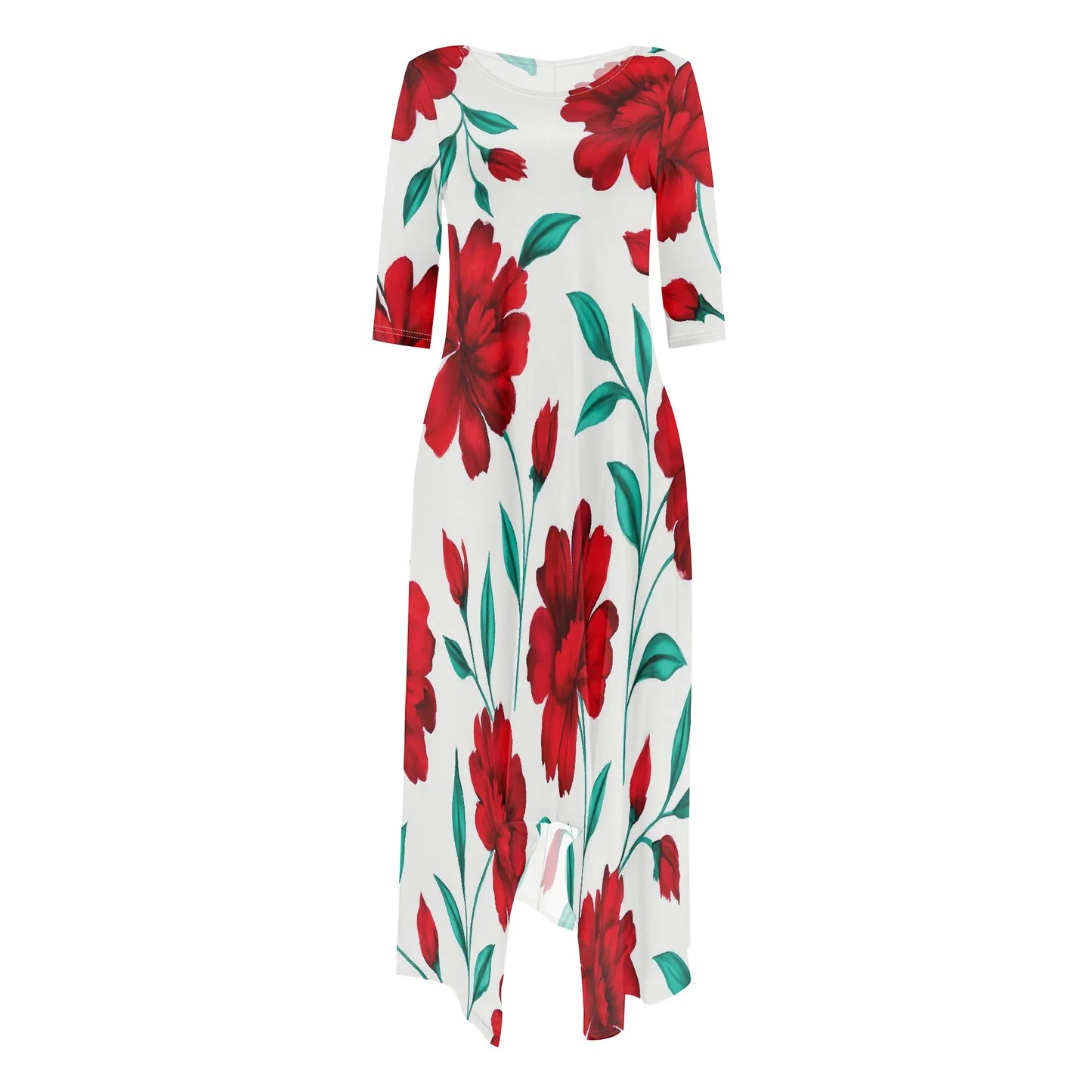 Women One Shoulder Sleeve Printed Dress High Waist Split Party Cocktail Long Dress