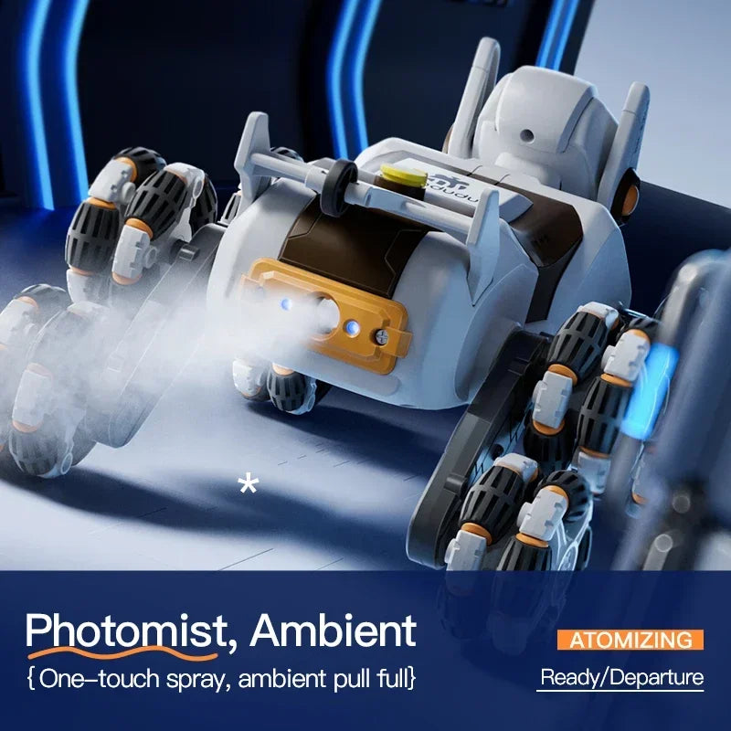 2.4G RC Robot Dog Children 8 Wheels Photoelectric Tail Spray Stunt Action Remote Control Electric Mechanical Dogs Toy for Kids