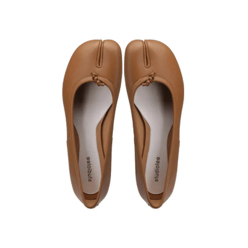 Manufacturer   Retro Grape Mom Split Toe round Head Flat Bottom Single Shoes Quick Delivery Leather Upgraded Stitching Decorative Belt   Pumps