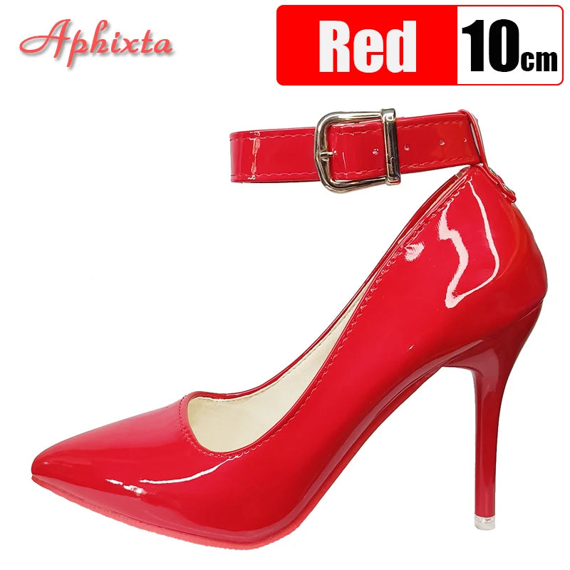 Manufacturer   Aphixta 10cm/12cm Metal Belt Buckle Stiletto Heels Pumps Women Party Shoes Rivets Buckle Strap Pimp Pointed Toe Size 48 49 50   Pumps