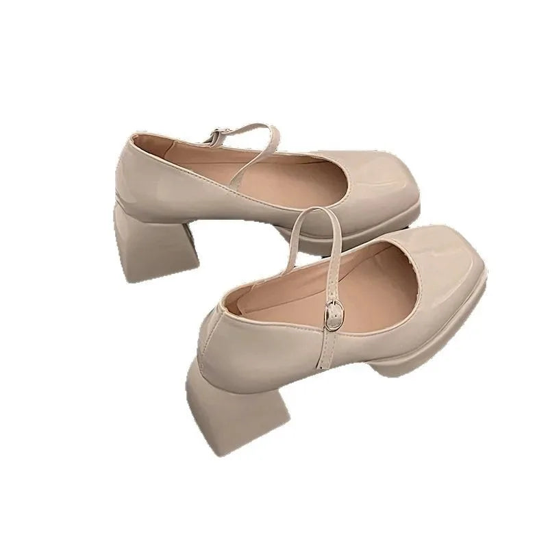 Manufacturer   Women's Chunky Heel Mary Janes Shoes Large Size Spring New Style French Design Thick Bottom Retro Single Shoes PU Leather   Pumps