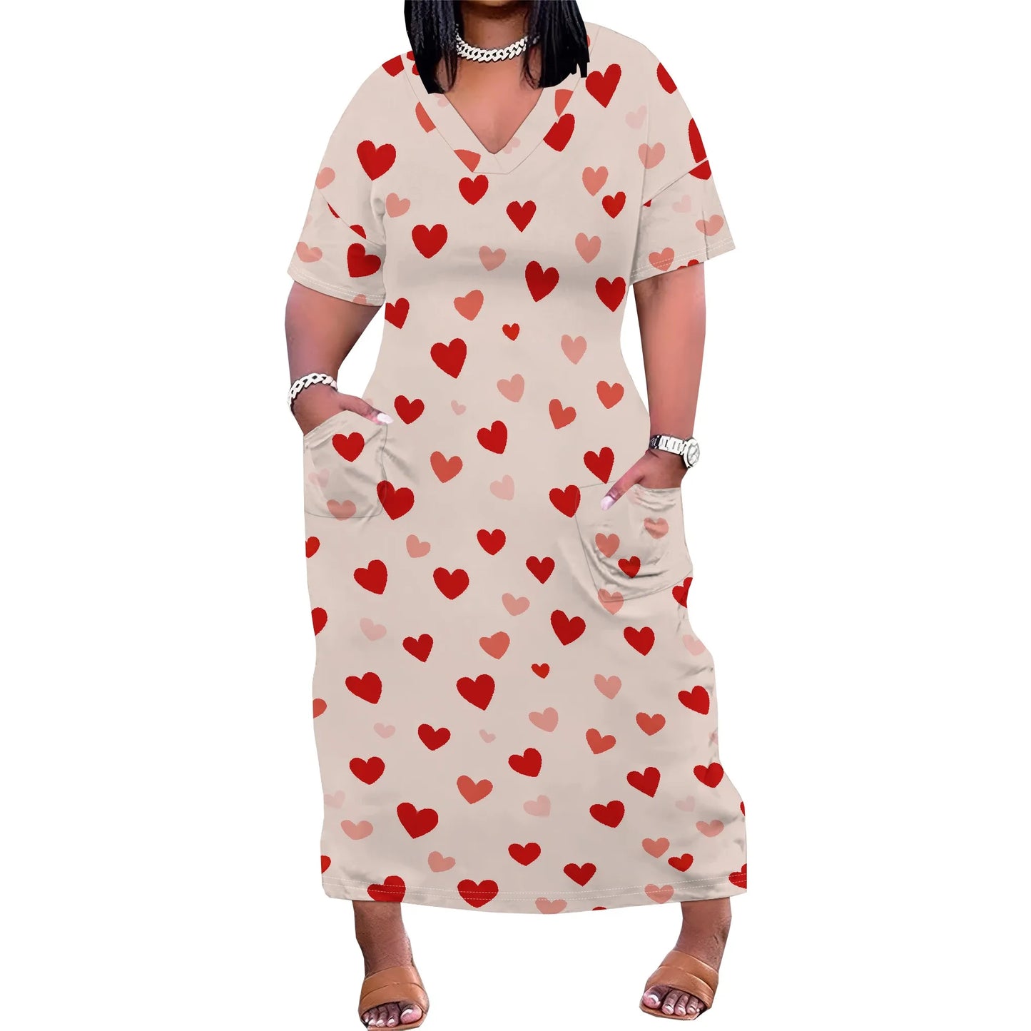 Women's Plus Size African Print Dresses Casual Loose Pocket Short Sleeve Long Maxi Dress