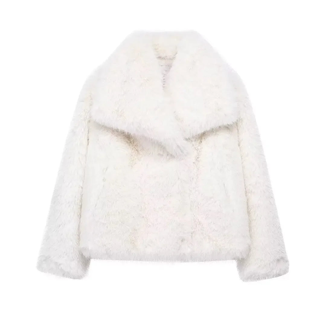 Woman Autumn Winter Faux Fur Coat Plush Fluffy Women's Jacket New in Outerwears White Red Gray Black Wool Blends Coats