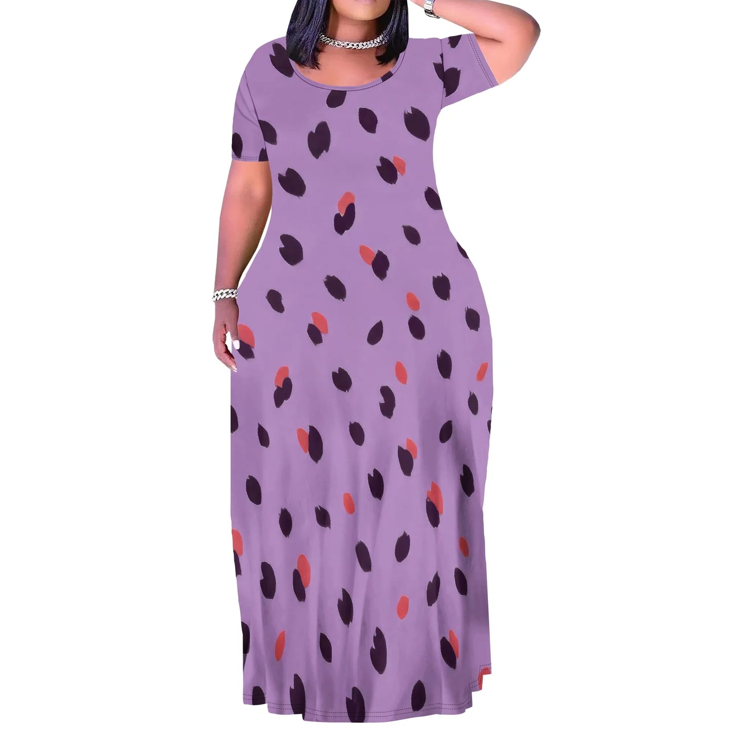 Summer Women's Casual Fashion Printed Boho Sleeveless Plus Size Loose Long Sexy Maxi Flutter Dress with Pockets