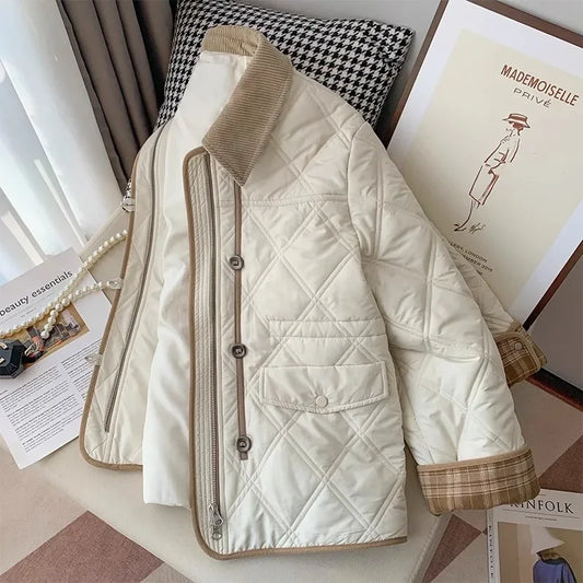 Plus Size Women's Thickened Cotton Jacket Collared Loose Fit Autumn Outerwear Fashionable plus Size Clothing Female Coat
