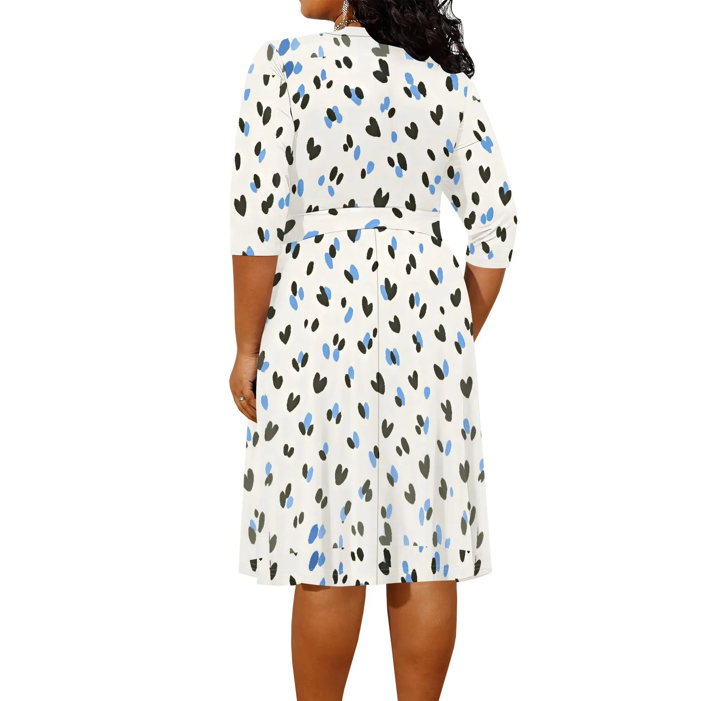 Women's Floral Print Maxi Dresses Summer with Pockets Casual 3/4 Sleeve V-Neck Wrap Tie Waist Long Dress
