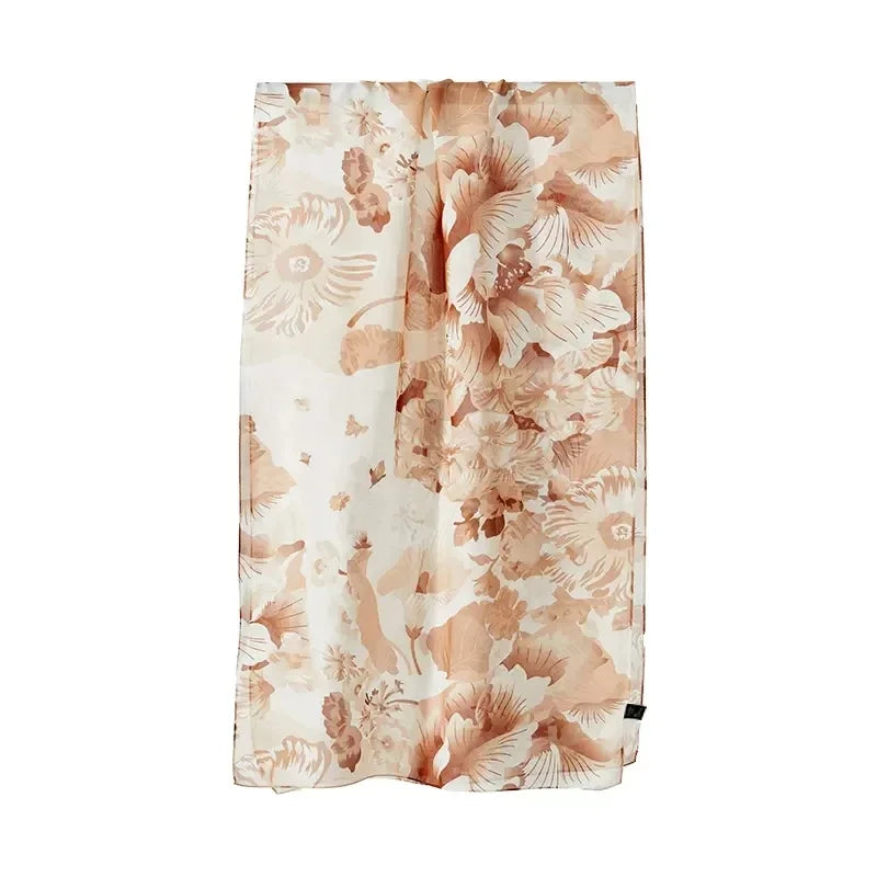 AYUNSUE, 8MM 100%Mulberry Slik Shawls, 170cm Women Floral Printed, Gifts Original Design Scarf,  Spring Autumn