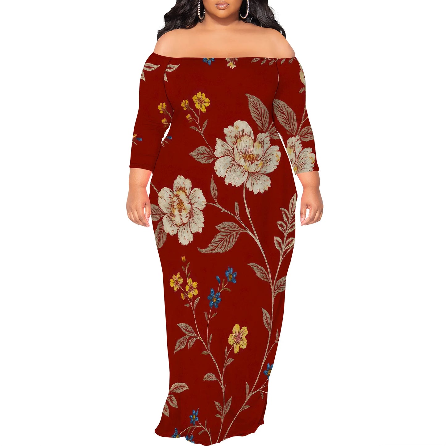 Maxi Dress for Women V Neck Casual 3/4 Sleeve Wrap Sexy Long Dresses Floral with Belt