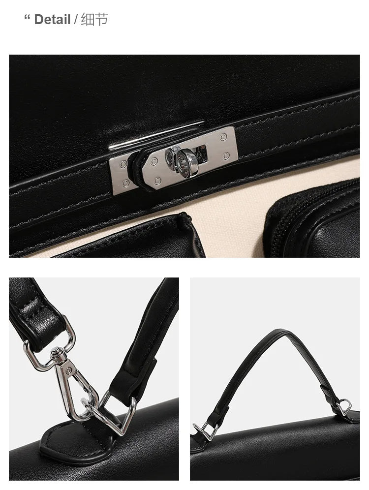 Dark Punk Motorcycle Bag Ins Multiple Pockets Unisex Canvas PU Backpack Large Capacity Single Shoulder Bag Student Schoolbag